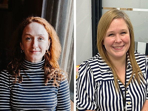 Composite image of Ellie Moore (credit Charlotte Nelson Photography) and Kirsty Ainslie at Harlow Consulting